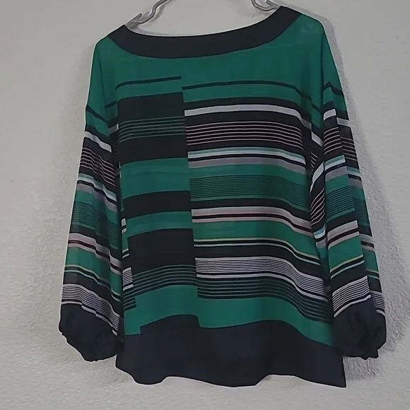 ALFANI Medium Green Multi colored striped blouse - Picture 2 of 7